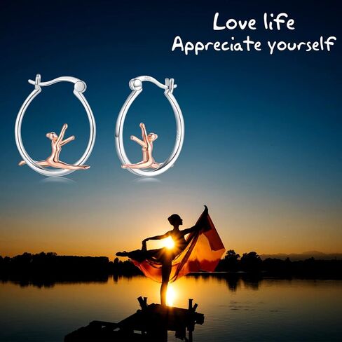 925-Sterlingsilver Ballerina Hoop أقراط للنساء - ذهب أبيض مطلي لا يسبب الحساسية رقصة باليه الرقص بنات هوب أقراط هاجي لطيف راقصة الباليه مجوهرات عيد الميلاد هدية عيد الميلاد للبنات in Kuwait