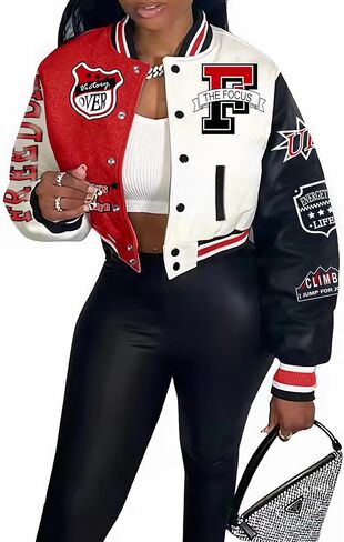 جاكيت اسكواش للنساء من كوزيبوين، جاكيت قصير مطبوع بالوان متباينة 2023 للجنسين، معاطف واي 2 كيه in Kuwait