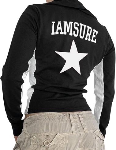 Women Zipper Vintage Jacket Stand Collar Slim Fit Short Coats Y2k Color Block Outwear Blockcore Outfits in Kuwait