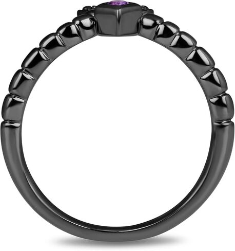 Jewelili Enchanted Disney Fine Jewelry Black Rhodium over Sterling Silver 2MM Round Amethyst and Heat Treated Black Diamond Accent Maleficent Villain Ring in Saudi Arabia