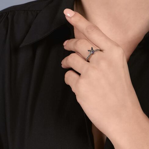 Jewelili Enchanted Disney Fine Jewelry Black Rhodium over Sterling Silver 2MM Round Amethyst and Heat Treated Black Diamond Accent Maleficent Villain Ring in Saudi Arabia