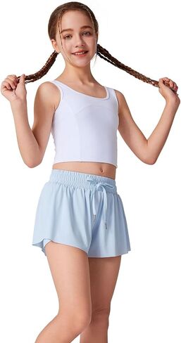 LaBeca Girls Flowy Athletic Shorts Running Tennis Active Butterfly Shorts Double Layer with Pockets Quick-Drying Shorts in Kuwait
