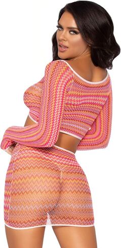 Leg Avenue Women's 2 Pc Zig Zag Net Gauntlet Sleeve Crop Top and Mini Skirt Set in Saudi Arabia