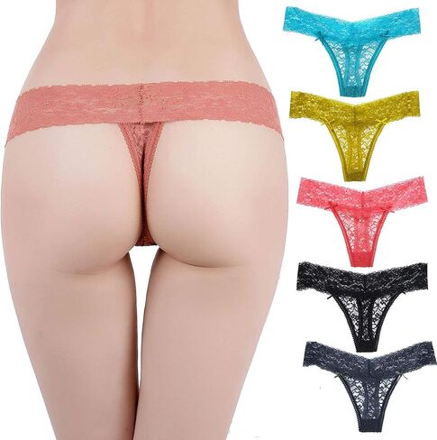 Women's Breathable Cotton Thong Lace Panties Pack of 6 in Saudi Arabia