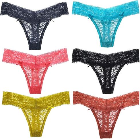 Women's Breathable Cotton Thong Lace Panties Pack of 6 in Saudi Arabia