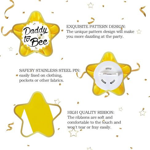 دبوس شارة من القصدير من دادي تو بي، دبابيس زر لحفل استقبال المولود/الكشف عن جنس المولود، زينة حفلات بطابع نحلة العسل، زر وردة صفراء لاحتفالات المولود الجديد in Kuwait