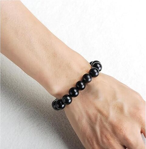 Unisex Adult Ebony Wood Karungali Kattai Round Beads Yoga Meditation Handmade Elastic Stretchable Bracelet in Saudi Arabia