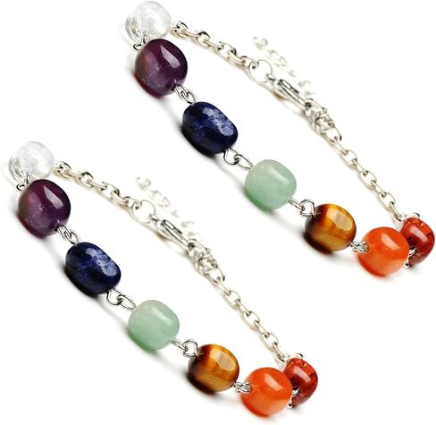 2 قطعة 7 تشاركا شفاء قابل للتعديل حجم سوار مع الحجارة الحقيقية عين النمر الأخضر افينتورين الجمشت الأحمر العقيق اللازورد العقيق مع حبل النايلون مالا اليوغا التأمل سوار للنساء الفتيات in Kuwait