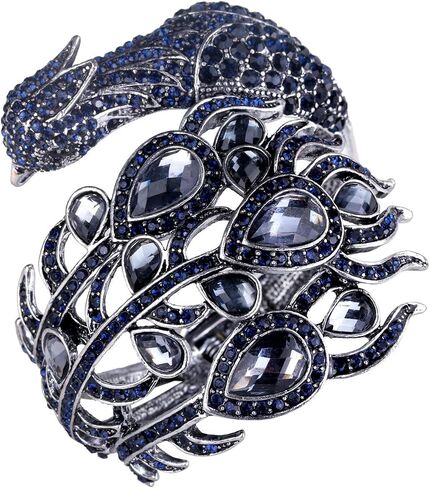 Women's Hinged Big Peacock Bracelet Slave Stretch Ring Set - Fit Wrist Size 6-1/2 to 7-1/2 Inch & Finger 7 to 9 - Lead Nickle Free - Halloween Costome Outfit in Saudi Arabia