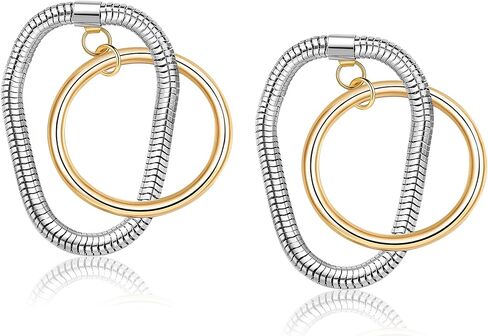 Circles Double Hoop Metal Dangle Earrings for Women Girls Trendy, Zinc, No Gemstone in Kuwait