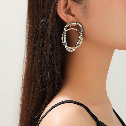 Circles Double Hoop Metal Dangle Earrings for Women Girls Trendy, Zinc, No Gemstone in Kuwait