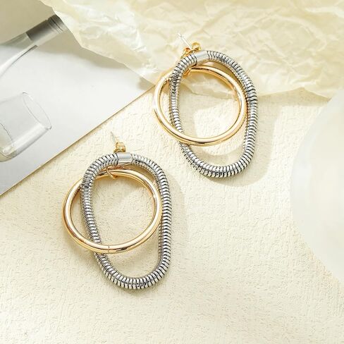 Circles Double Hoop Metal Dangle Earrings for Women Girls Trendy, Zinc, No Gemstone in Kuwait