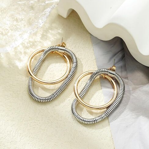 Circles Double Hoop Metal Dangle Earrings for Women Girls Trendy, Zinc, No Gemstone in Kuwait