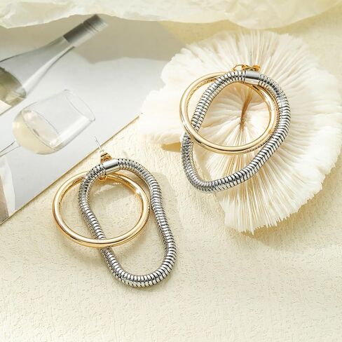 Circles Double Hoop Metal Dangle Earrings for Women Girls Trendy, Zinc, No Gemstone in Kuwait