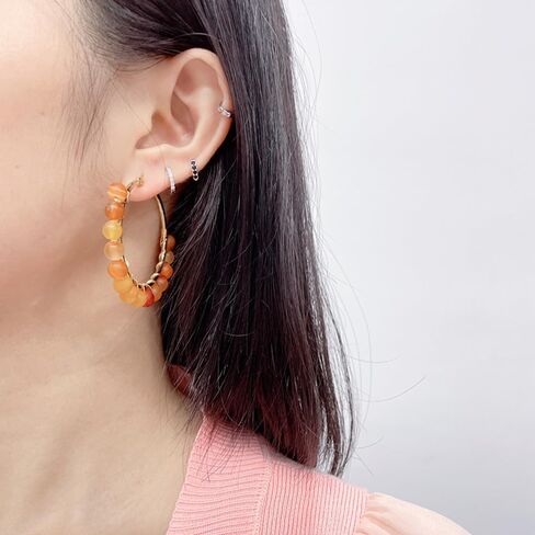 Dainty Natural Stone Beaded Large Big Hoop Earrings for Women Girls 18K Real Gold Plated Boho Colorful Ball Huggie Hoops Round Circle Hooped Hypoallergenic Minimalist Fashion Jewelry Gifts in Saudi Arabia