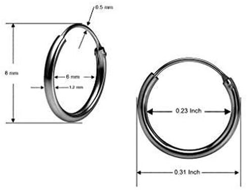 Silverline Jewelry 925 Sterling Silver Small Endless 8mm Unisex Hoop Earrings for Cartilage Nose and Lips in Kuwait