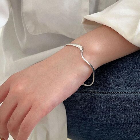 FUTIMELY Silver Bangle Bracelet for Women Wave Beach Bracelet Adjustable Open Cuff Bangle Bracelet for Girls Stainless Steel Bracelet in Saudi Arabia