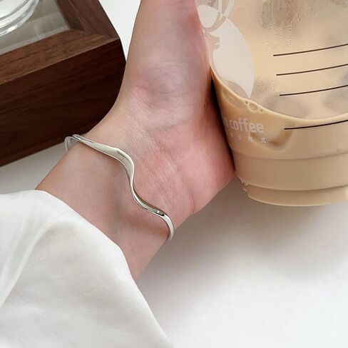 FUTIMELY Silver Bangle Bracelet for Women Wave Beach Bracelet Adjustable Open Cuff Bangle Bracelet for Girls Stainless Steel Bracelet in Saudi Arabia