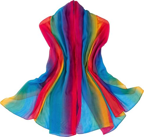 Womens Gradient Rainbow Color Scarf Large Size Imitation Silk Scarf Travel Beach Towel Chiffon Scarf in Saudi Arabia