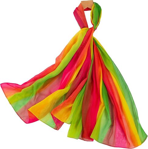 Womens Gradient Rainbow Color Scarf Large Size Imitation Silk Scarf Travel Beach Towel Chiffon Scarf in Saudi Arabia