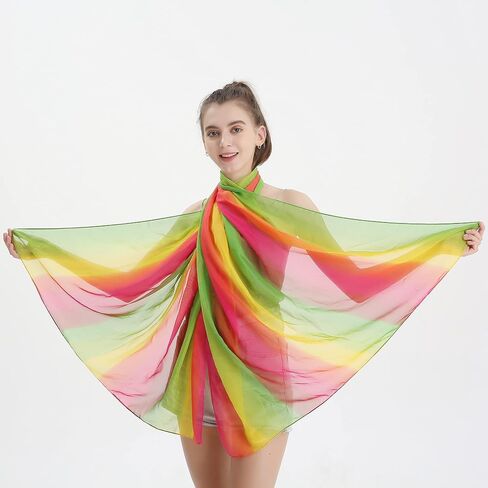 Womens Gradient Rainbow Color Scarf Large Size Imitation Silk Scarf Travel Beach Towel Chiffon Scarf in Saudi Arabia
