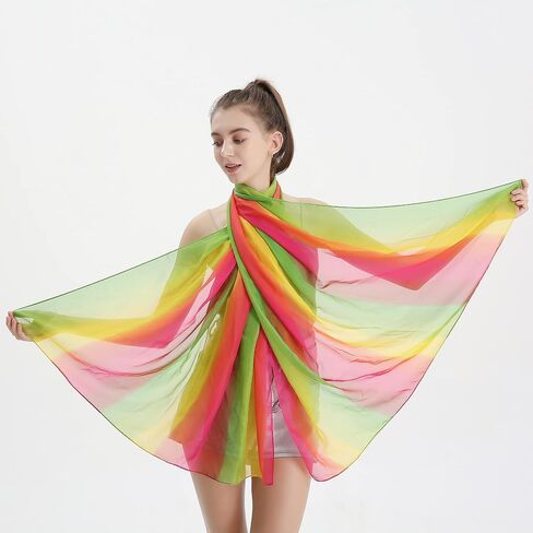 Womens Gradient Rainbow Color Scarf Large Size Imitation Silk Scarf Travel Beach Towel Chiffon Scarf in Saudi Arabia