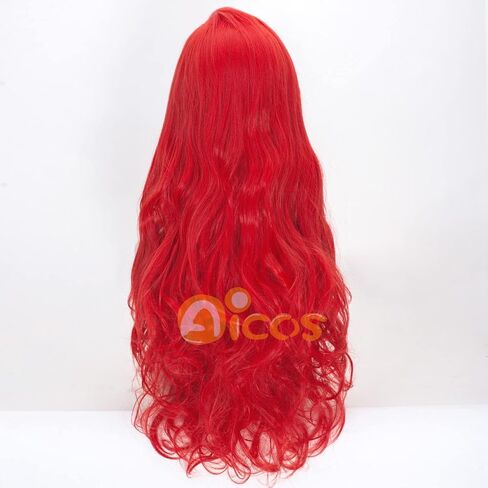 Aicos Wine Red Curly Kid Mermaid Wig, Long Wavy Fashion Princess Cosplay Wig with Starfish Hair Clips (Wine Red) in Saudi Arabia