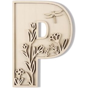 Layered 12 Inch Large Wooden Letters for Wall Decor, Flowered Paintable Wooden Nursery Letters for Crafts Wood Alphabet Letter A for Birthday Boho Nursery Name Sign Wedding Home Decoration