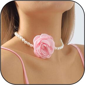 Flower Choker Necklace for Women Girls Camellia Flower Necklace Boho Flower Collar Choker Necklace Black White Rose Choker Necklace Gifts for Women Teens and Girls