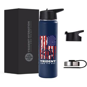 American Flag Water Bottle, 21 oz Insulated Water Bottle, Reusable Water Bottle with Straw, Leak Proof Water Bottles, Thermos Water Bottle - Retired Navy Combat Vet Small Business (Black, 21 Oz)