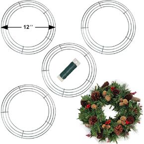 12 inch Round Wire Wreath Frames Green, Pack of 5 Wreath Forms with Flexible Paddle Wire for Christmas