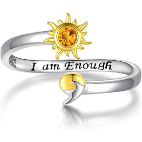 Mic Tai 925 Sterling Silver Semicolon Ring - Gold Sun Wave Rings Engraved Keep Going Jewelry Inspirational Gifts for WomenTeens Girls