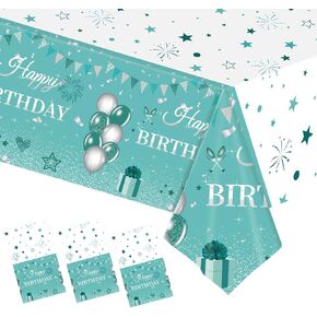 Green Happy Birthday Tablecloth, Birthday Party Supplies Plastic Blue Stars Tablecloth 54x108 Inch Rectangle Table Cover for Baby Shower Party Decorations (Green Birthday)