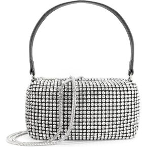 Bling Shiny Crossbody Bag Silver Rhinestone Purse Evening Handbag Wedding Prom Party Sparkling Clutches for Woman Girls （Rose）