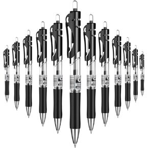 YPENSLZX 0.7mm Gel Pens, Black Ink, Retractable Rolling Ball Gel Pens, Writing Smoothly, Large Capacity, Suitable for Working or Studying, 12-Pack, 0.7mm