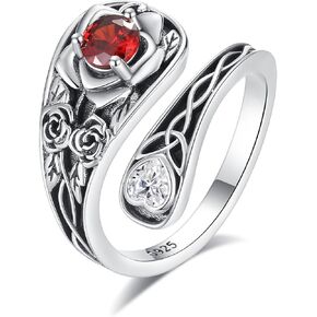 Sterling Silver Rose Spoon Ring for Women - Beauty Beast Rose Flower Ring Antique Adjustable Thumb Rings Gifts for Women