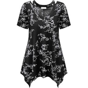 Bulotus Womens Short Sleeve Tunic Tops Cut Out V Neck Dressy Casual Loose Fit Long Tops