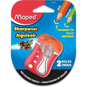 Maped Color'Peps 2 Hole Pencil Sharpener - Perfect for Colored Pencils - Child-Safe, Mess-Free, Universal Design - Assorted Colors