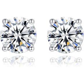 Edenfox 1ct/2ct 925 Stering Silver Moissanite Stud Earrings for men women with 18K White Gold Plated, Solid Silver Earrings Round Cut Lab Created Diamond Earrings