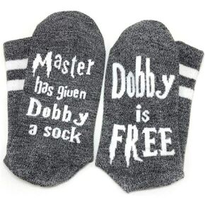 Dobby Socks, SweetGo Dobby Is Free Knitted Words Unisex Combed Cotton Novelty Socks 1 Pack (Red-1 Pair, One Size)