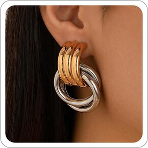 LKingel Gold Chunky Geometric Statement Earrings for Women Gold Hollow Tube Earrings Long Link Dangle Earrings Jewelry Gifts for Women