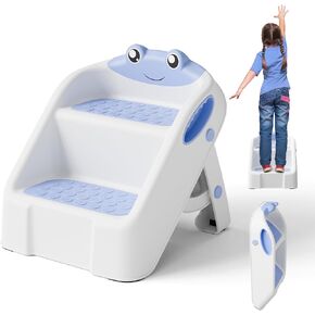 Toddler Step Stool, Easy to Fold Step Stool for Toddlers with Non-Slip Surface & Alphabet Patterns, Lightweight & Cute Kids Step Stool for Potty Training, Bathroom Sink, and Bedroom, Gray