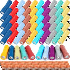 60 Pack Mini LED Flashlight Bulk Plastic Handheld Flashlights for Kids Small Flashlights with Lanyard for Home School Night Reading Emergency Christmas Gifts, 180 Pieces AAA Batteries Included