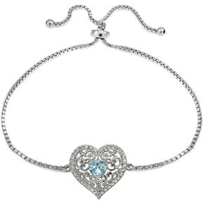 Ice Gems Sterling Silver Genuine or Created Gemstones and White Topaz Filigree Heart Adjustable Bracelet in Kuwait