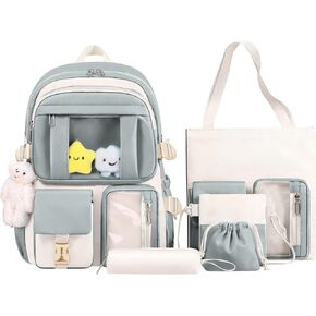 HORHREAR Kawaii Backpack 5Pcs Set for School, Cute Clear Backpack Preppy with Aesthetics Pendant for Girls Boys Primary Bag