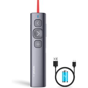 【Soft and Big Button】 Norwii N95 Rechargeable Presentation Clicker for Powerpoint Presentations, 2.4GHz Laser Pointer Presentation Remote Wireless Presenter Slide Clicker for Computer Laptop Mac