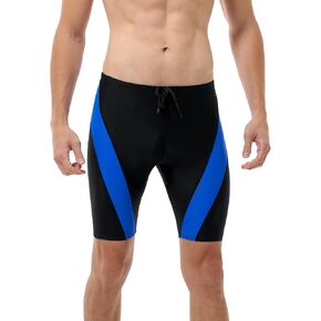 ملابس سباحة Runhit للرجال بعامل حماية من الأشعة فوق البنفسجية 50+، ملابس سباحة صلبة، ملابس سباحة تنافسية، أسود وأزرق in Kuwait