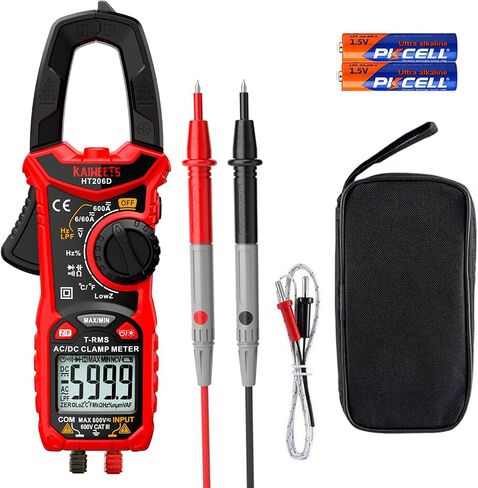 KAIWEETS Digital Clamp Meter Multimeter with D-Shaped Jaw for AC/DC Current & Voltage, Auto-ranging 4000 Counts Voltage Tester with Flashlight Backlight, Measuring Temperature Continuity Diode NCV in Saudi Arabia