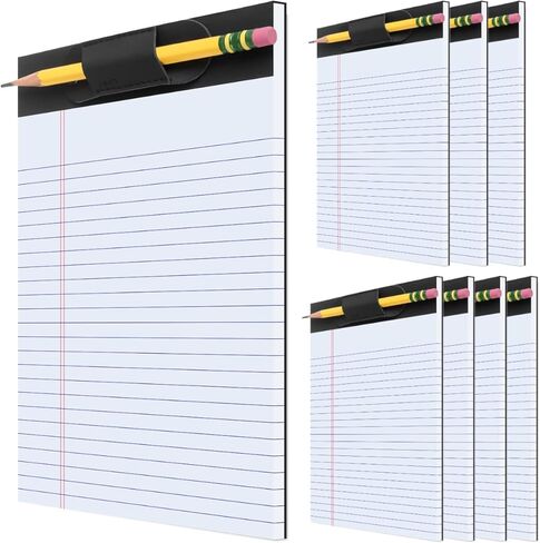 وسادات قانونية مع حامل أقلام، 8.5 بوصة × 11.75 بوصة، مسطرة عريضة، 50 ورقة/وسادة (4 وسادات)، ورق ممتاز بوزن 18 رطل، وسادات كتابة مثقوبة، دفاتر ملاحظات ورقية، لوحة ملاحظات للمدرسة، المكتب، المنزل، الكلية، الأعمال. in Kuwait