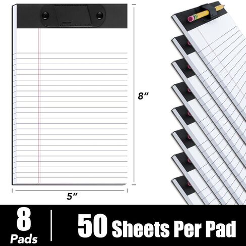وسادات قانونية مع حامل أقلام، 8.5 بوصة × 11.75 بوصة، مسطرة عريضة، 50 ورقة/وسادة (4 وسادات)، ورق ممتاز بوزن 18 رطل، وسادات كتابة مثقوبة، دفاتر ملاحظات ورقية، لوحة ملاحظات للمدرسة، المكتب، المنزل، الكلية، الأعمال. in Kuwait
